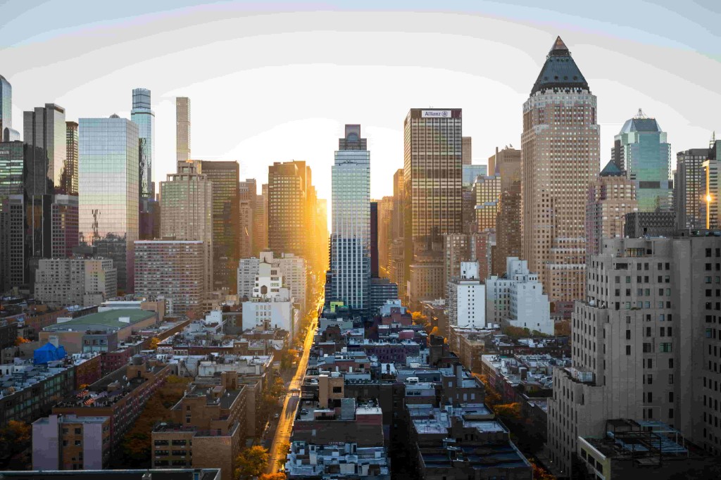 Manhattan skyline at golden hour, New York